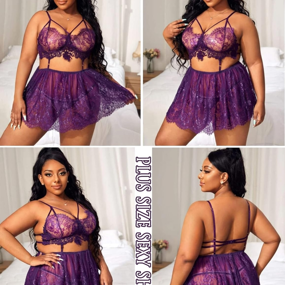 Purple Lace Plus Size Lingerie Set